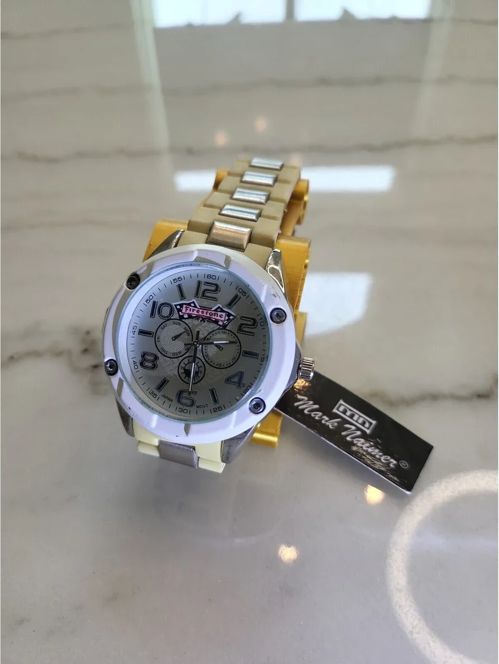 Men's Quartz Watch Working New Battery Automobilia 46mm Firestone Tires WorksNWT